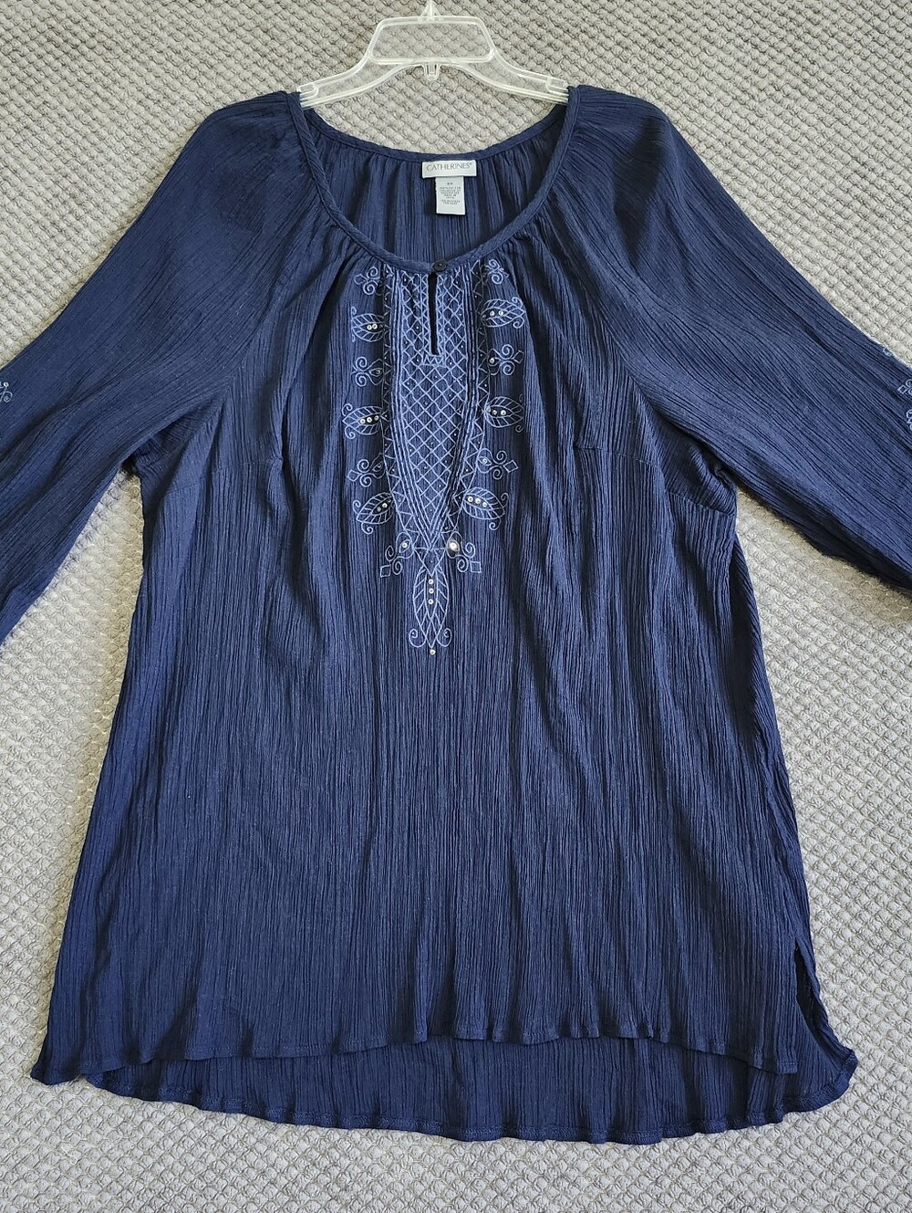Catherines Navy Embroidered Peasant Tunic